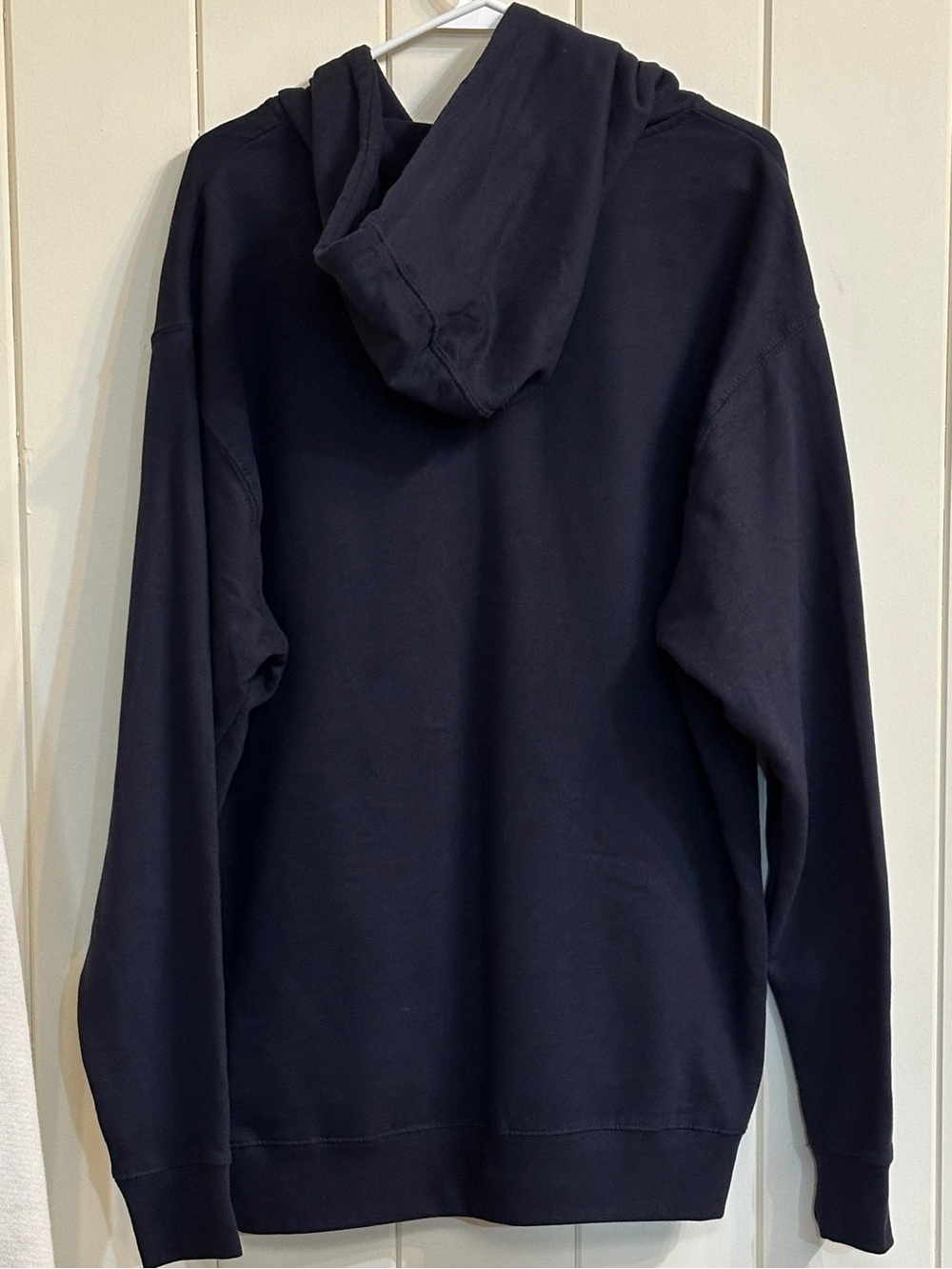 Men's Black Full-Zip Hoodie with White Chest Logo and Sleeve Text - Picture 3 of 5